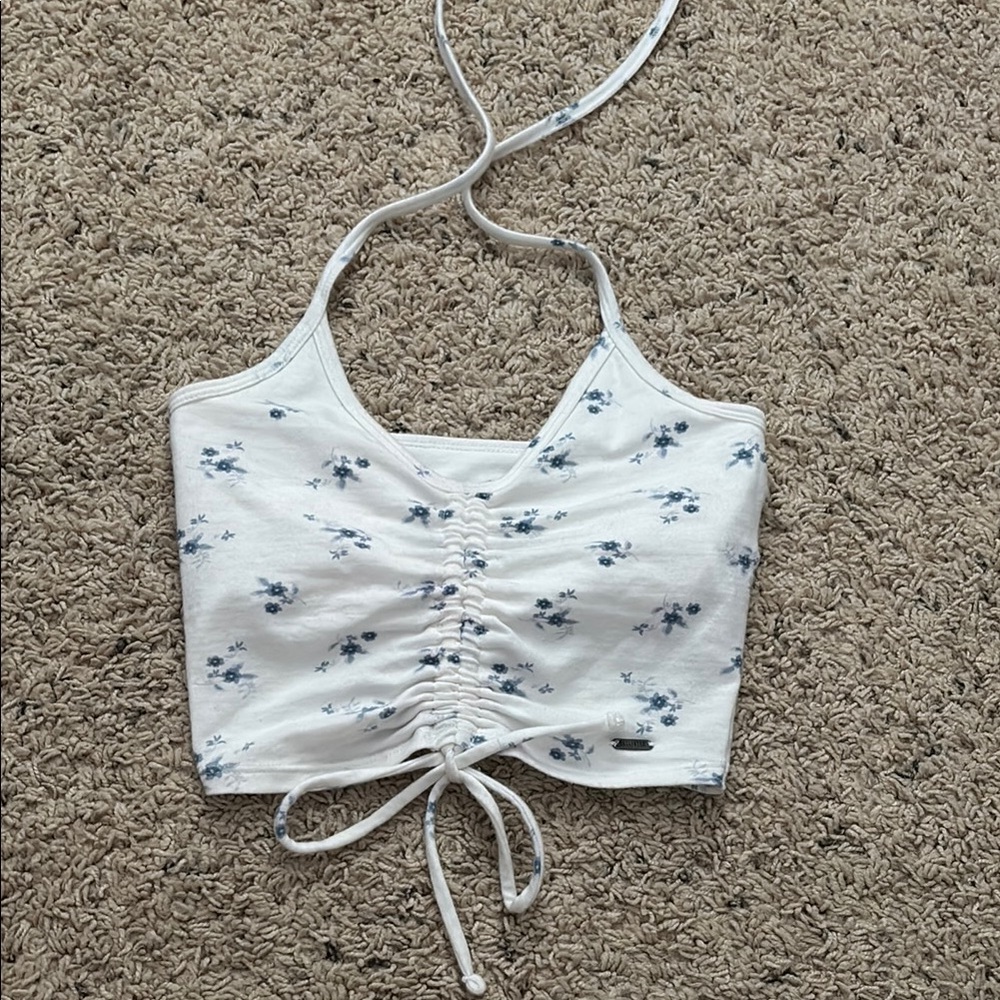 Hollister White Floral Crop Top